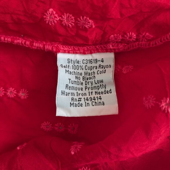 Johnny Was Dress Women's Small Red Eyelet Embroidered Scalloped V-Neck Babydoll - Picture 14 of 16